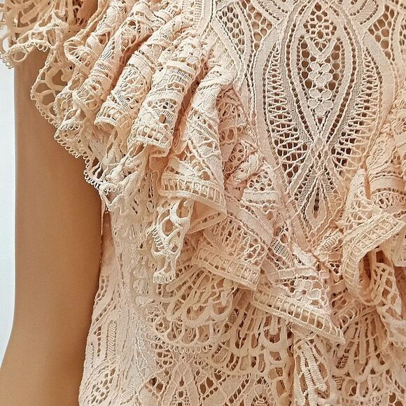 ZARA Ruffled Lace Top NWT Cream Size M - Picture 7 of 16